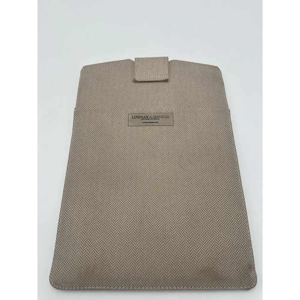 Lindsay Albanese Limited Edition Daily Laptop Clutch Beige Chevron Tablet Chrome